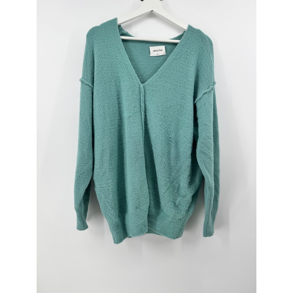 Wilfred Free Aritzia Teal Green V-Neck Oversized Boucle Knit Sweater Small